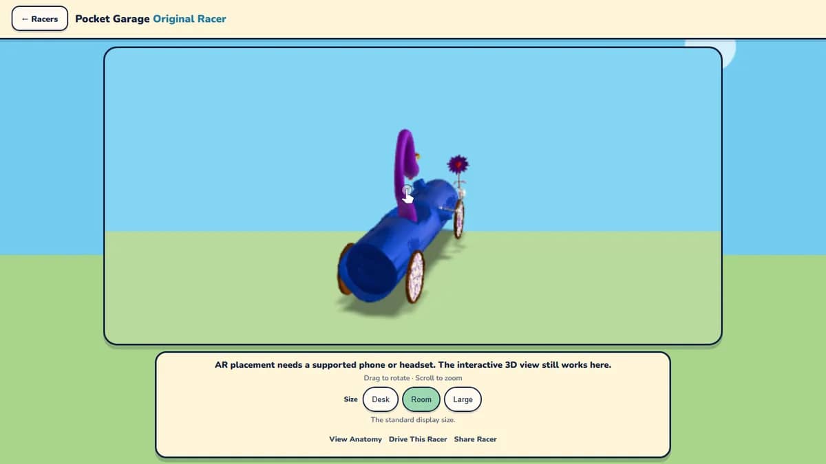 A Racerverse racer placed in augmented reality