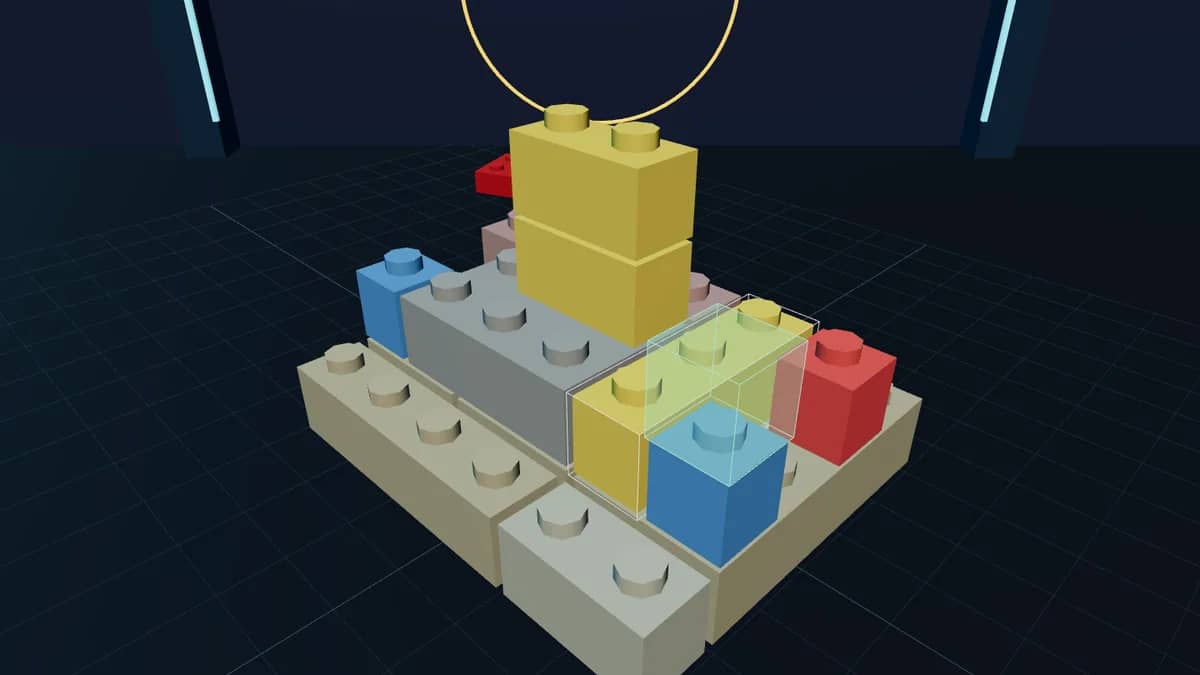 A playful brick-built scene around a racer