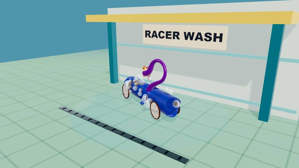 A racer in the colorful Racer Wash