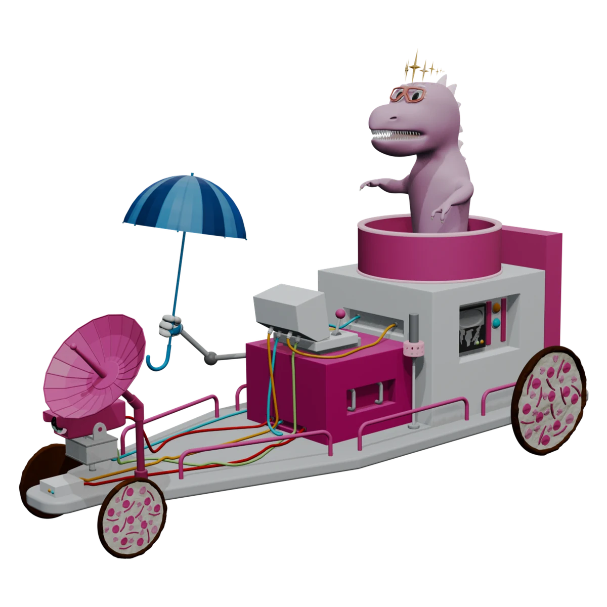MPW 9045, an original Racerverse Lunar Rover racer with a pink dinosaur driver and satellite equipment.