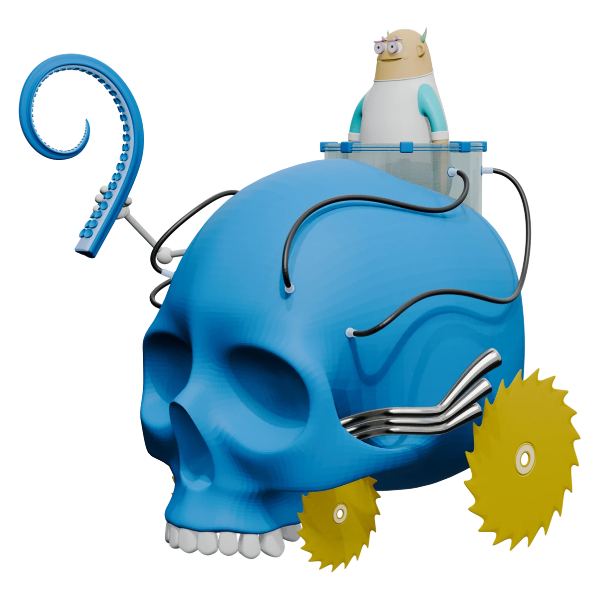 WD 29-6877, an original Racerverse Skull racer with a blue skull vehicle and yellow saw-blade wheels.